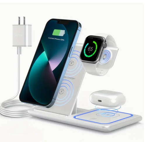 3-in-1 foldable 15W Qi wireless charging station for phone, smartwatch and earbuds