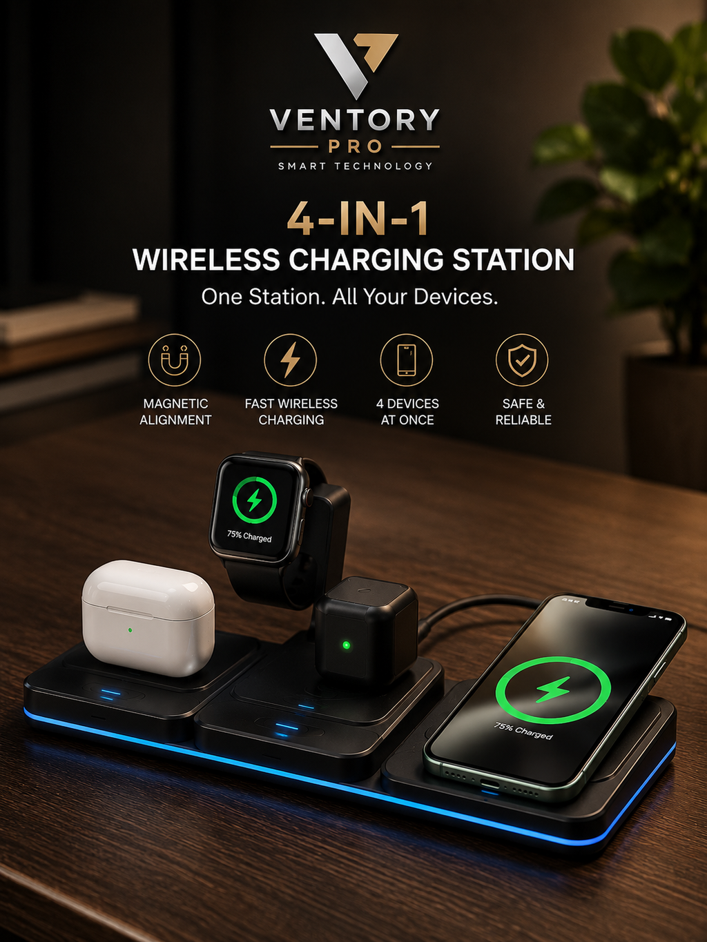 Magnetic power tiles 4 in 1 wireless charging
