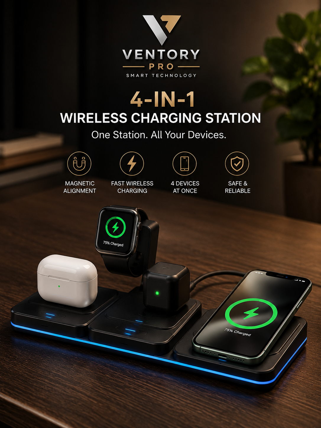 Magnetic power tiles 4 in 1 wireless charging