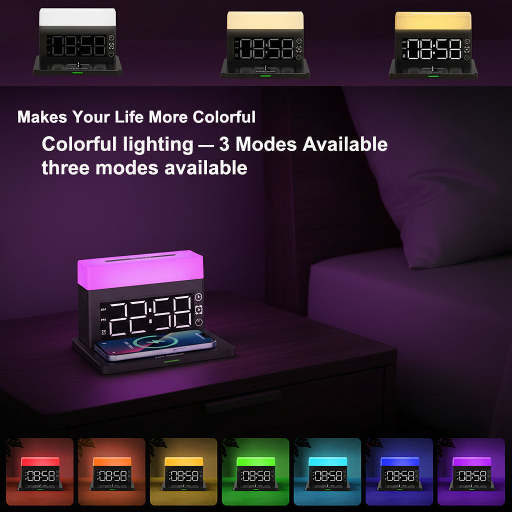 15W Wireless Charger with Alarm Clock and RGB Night Light detail view