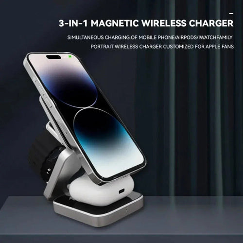 Foldable 3-in-1 Wireless Charging Phone Stand — iPhone, AirPods & Apple Watch
