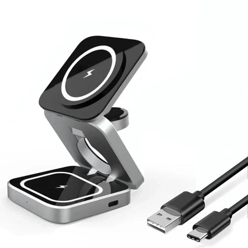 Foldable 3-in-1 Wireless Charging Phone Stand — iPhone, AirPods & Apple Watch