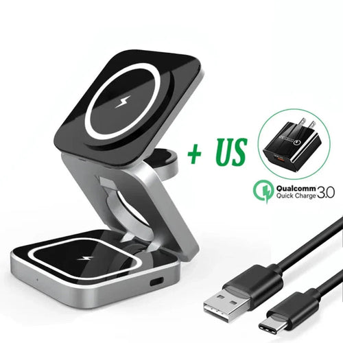 Foldable 3-in-1 Wireless Charging Phone Stand — iPhone, AirPods & Apple Watch