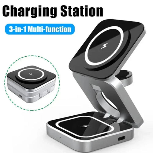 Foldable 3-in-1 Wireless Charging Phone Stand — iPhone, AirPods & Apple Watch