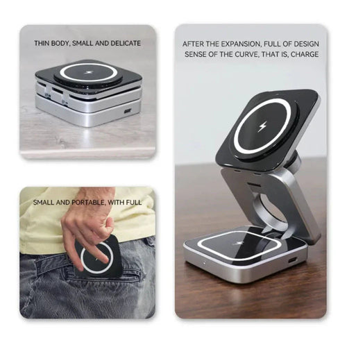 Foldable 3-in-1 Wireless Charging Phone Stand — iPhone, AirPods & Apple Watch