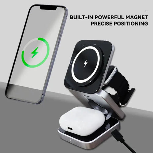 Foldable 3-in-1 Wireless Charging Phone Stand — iPhone, AirPods & Apple Watch