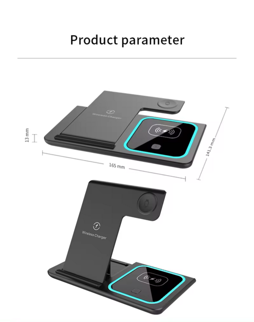 Foldable 3-in-1 wireless charger with USB-C power